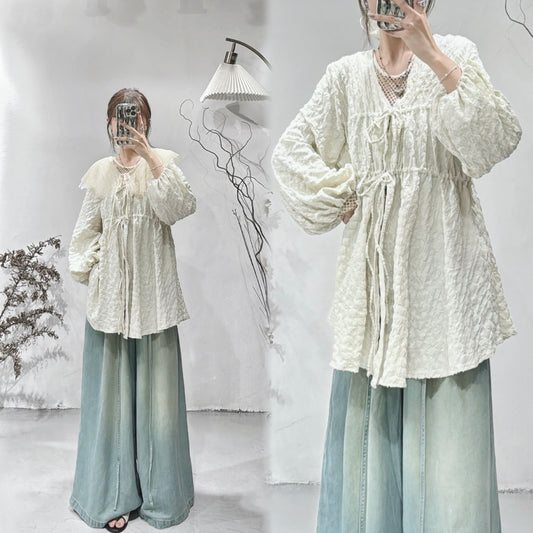 [ 米色售完即止！] Jacquard 2-ways button shirt/ cream