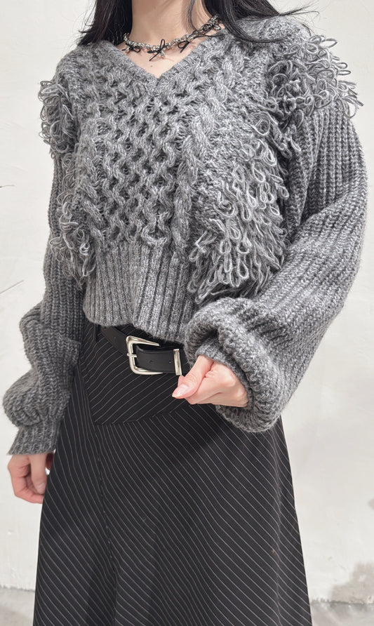 [ 現貨 ⋆𐙚 ̊.] [ 限量！] Fringed cropped knit / charcoal