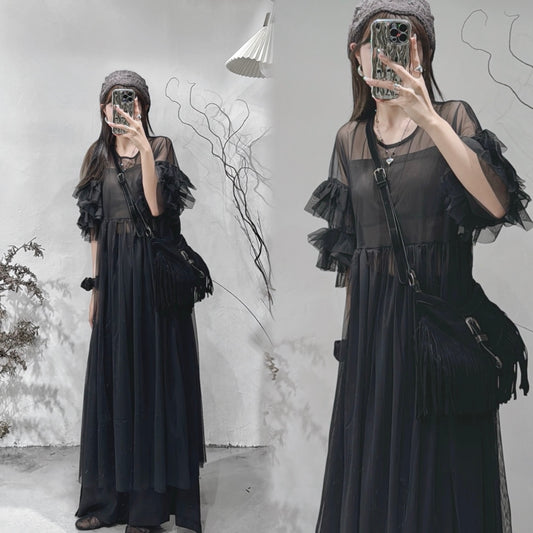 [ 仙氣 max！] See through layering ruffle ops / black