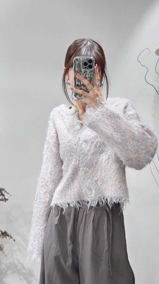 [ 混色肌理感！絕美！] Mixed-color wool-blend cardigan/ pink