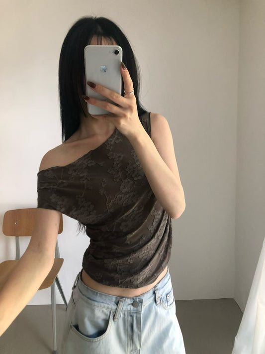 patterned shirring tee / 3 colors