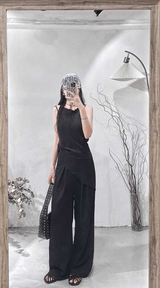 [ 涼爽布料 𐙚⋆°⋆♡] layered pants / black