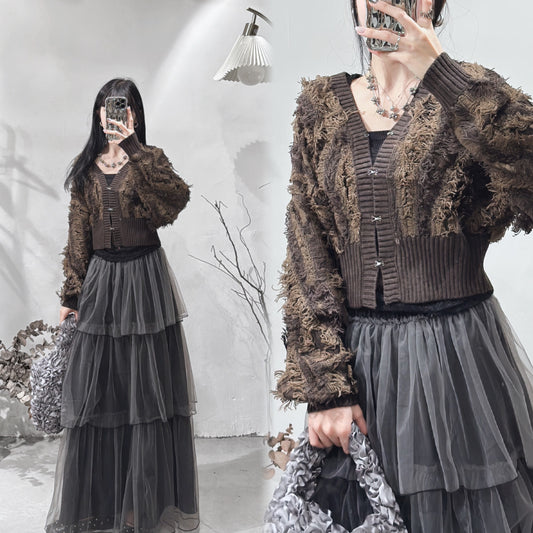 [ 現貨在途 ˚.🎀༘⋆] [ 限量！完售即止！] fringed outer / light brown