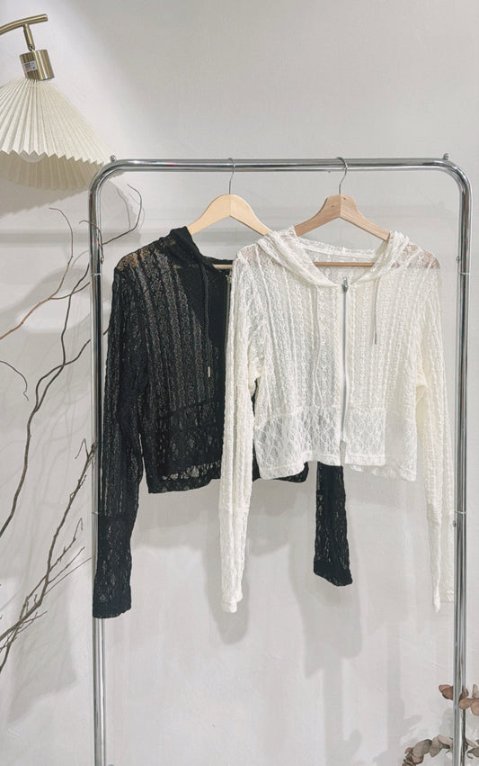 [ ⋆𐙚 ̊. 現貨 / 預訂 ]  lace hooded zip shirt cardigan / 2 colors