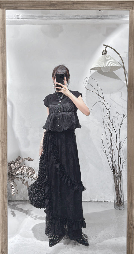 [ 現貨/ 預訂 📑𓂂˚˟ ] must have 🤍 lace ruffle ops / black