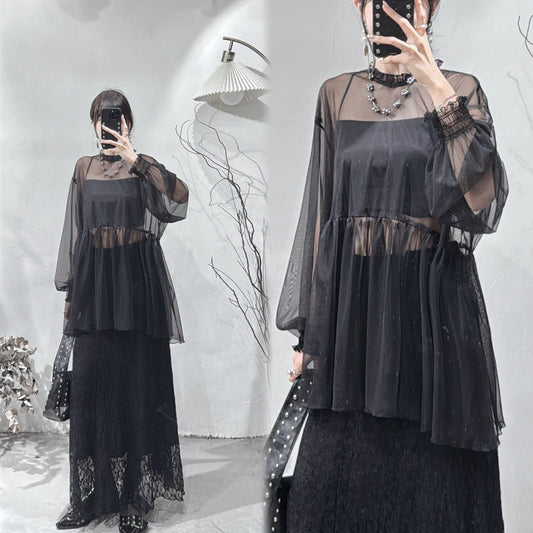 [ 現貨/預訂 ⋆.𐙚 ̊ ] [ 輕身！通透感！] Collared blouse / black