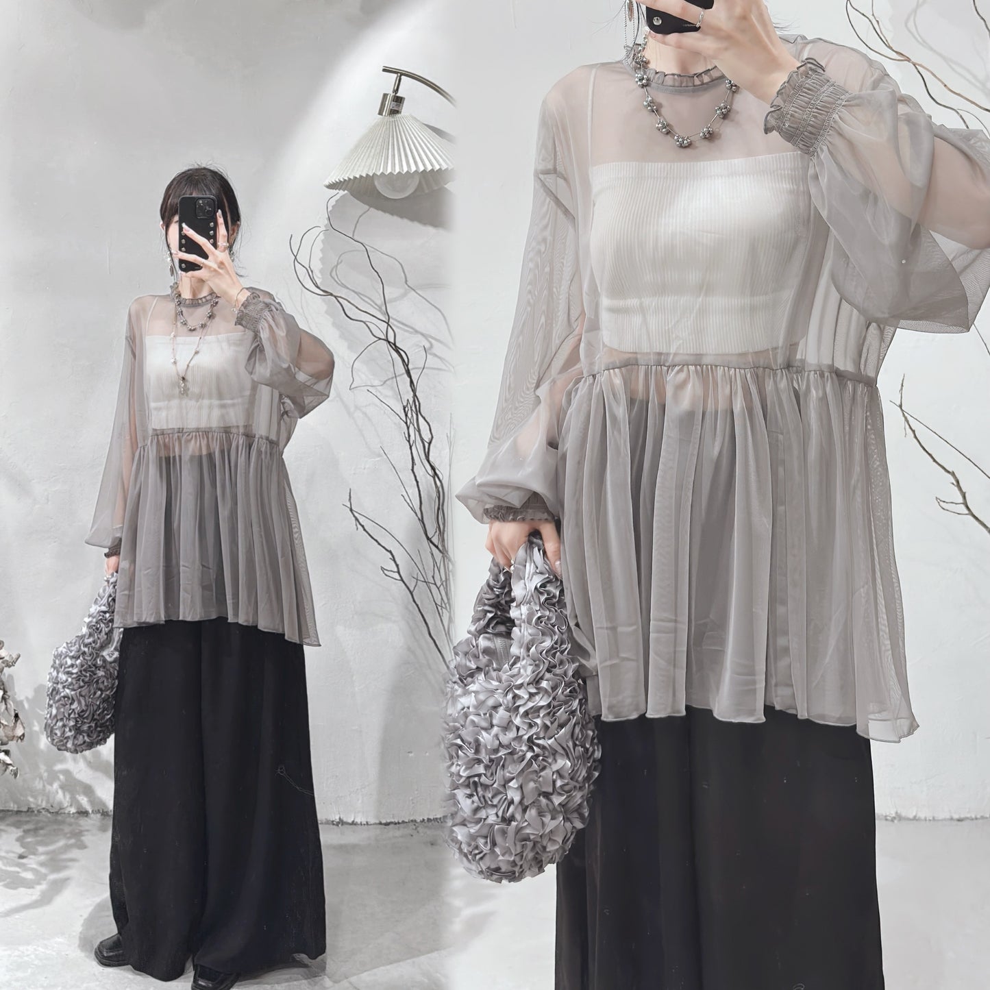 [ 現貨/預訂 ⋆.𐙚 ̊ ] [ 輕身！通透感！] Collared blouse / 4 colors