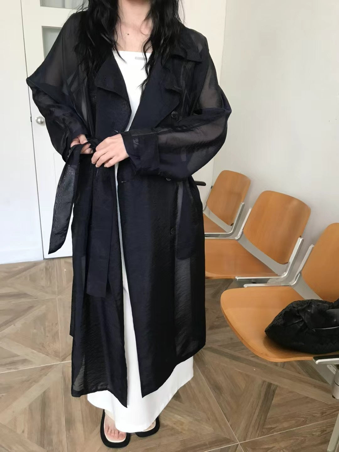 [ 預訂 ] See through trench coat / black