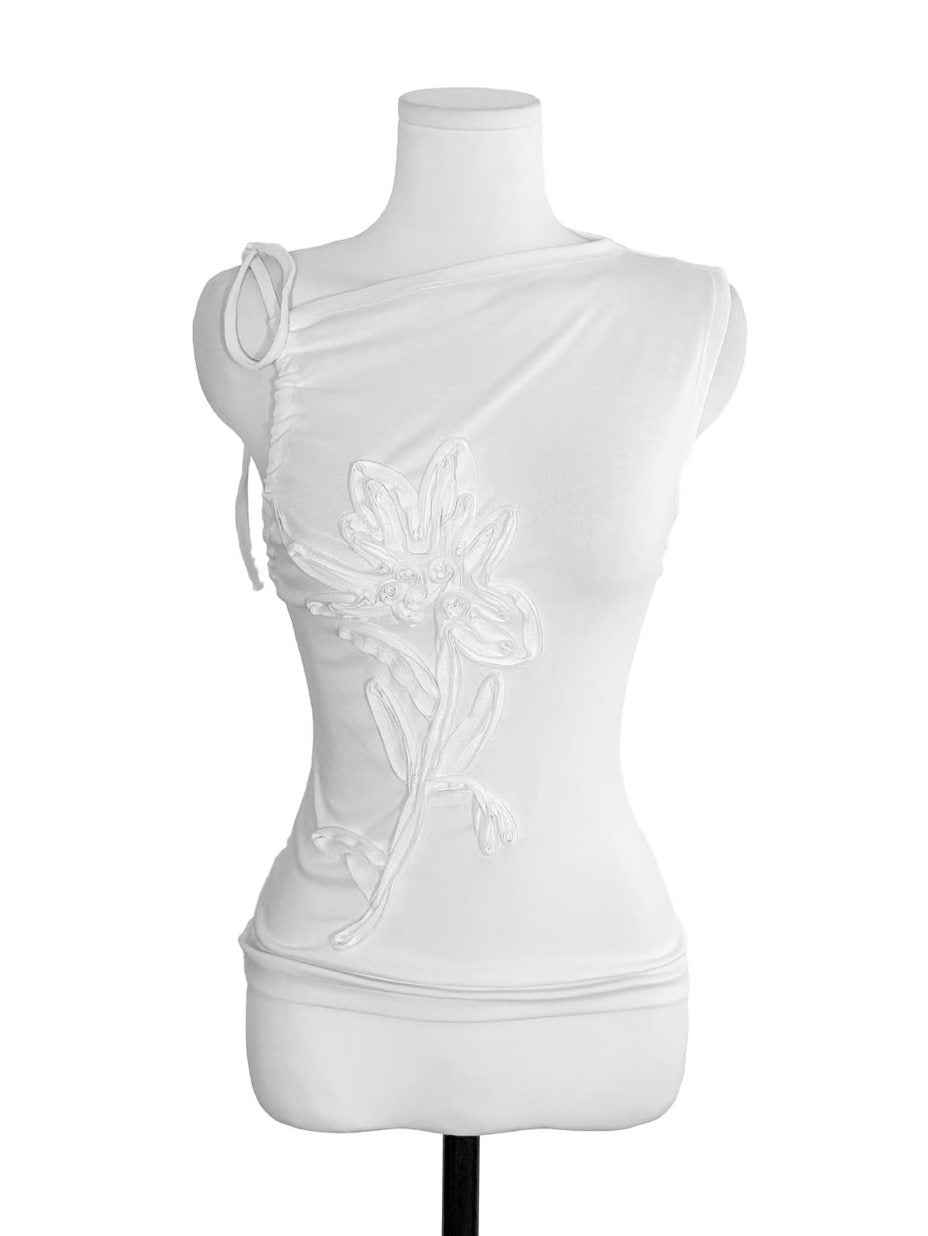 [ 預訂🪽⋆ ] Asym Ribbon Flower Top · 3 colors
