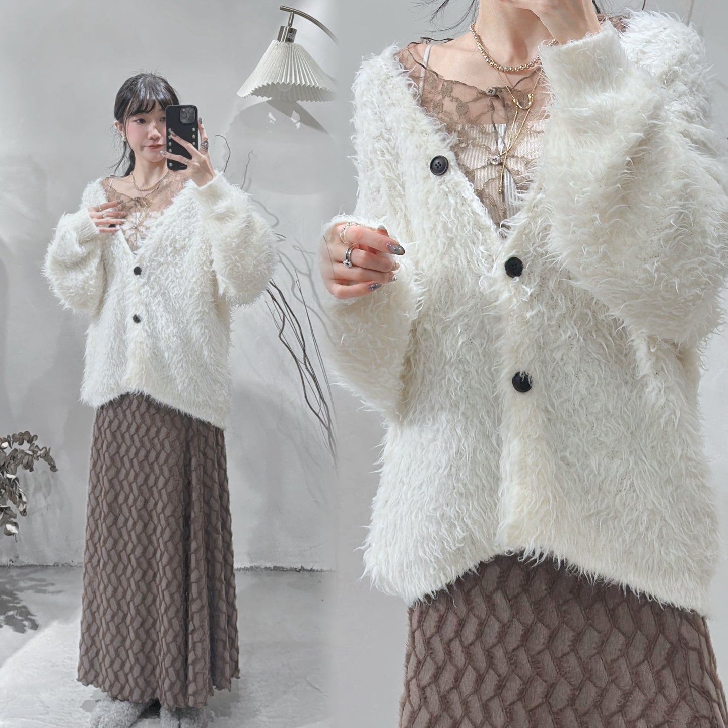 [ 預訂 / 現貨  ˚.🎀༘⋆] v-neck momo outer / ivory