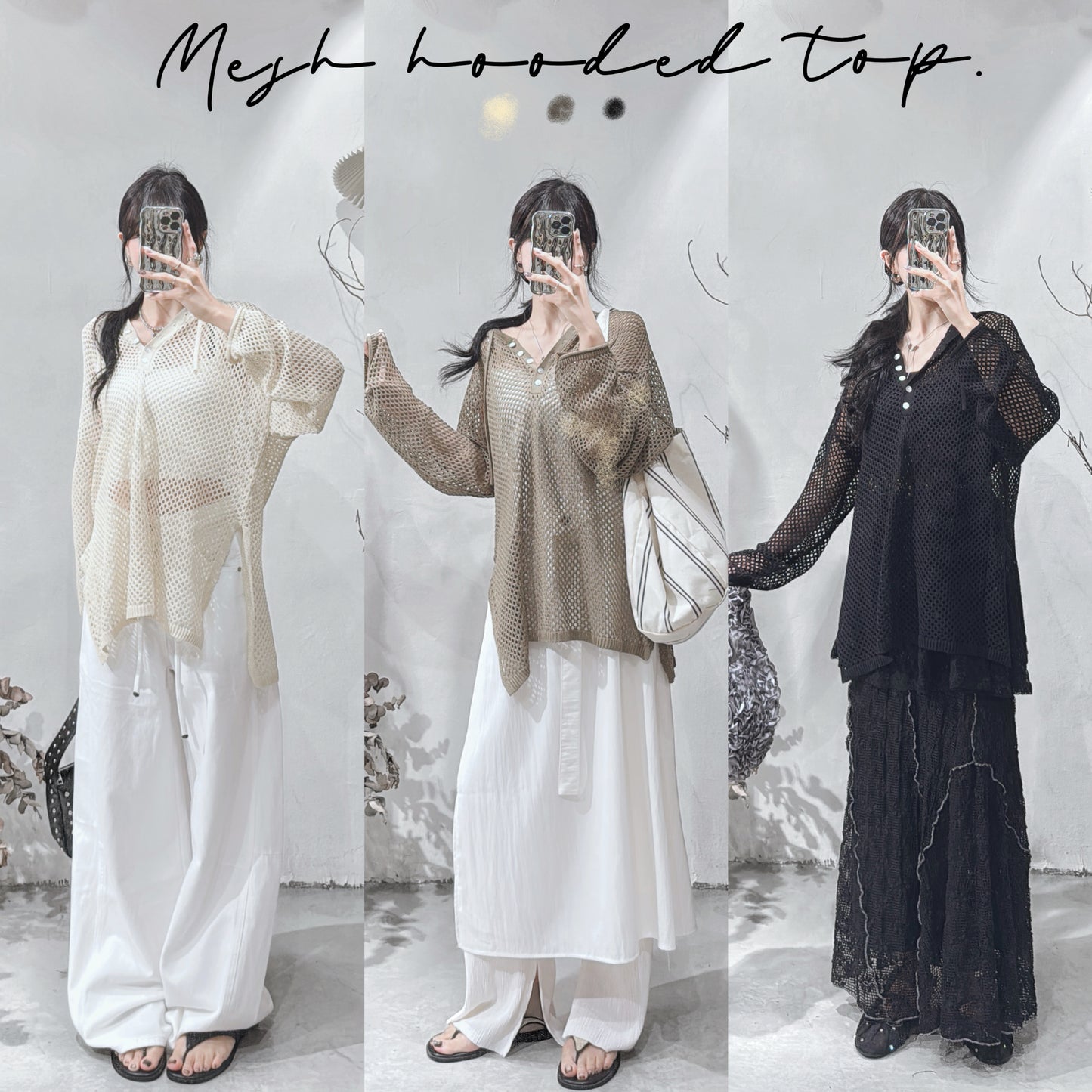 [ 現貨 / 預訂  ༠°◞✭ ゛] mesh hooded top • 3 colors