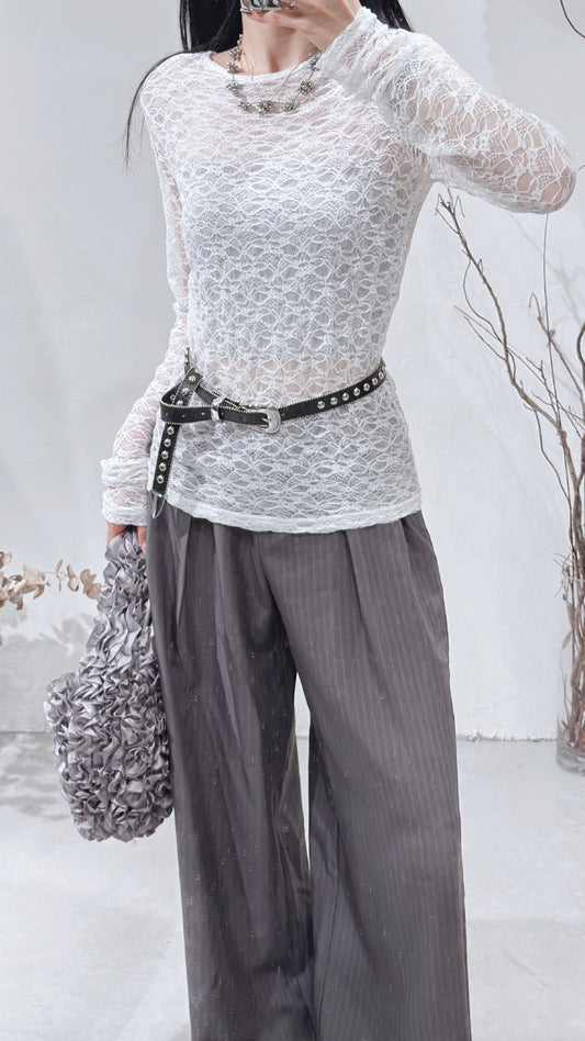 [ 預訂 𐙚⋆˚ ] [ 打底必入！]  Lace round neck top / white