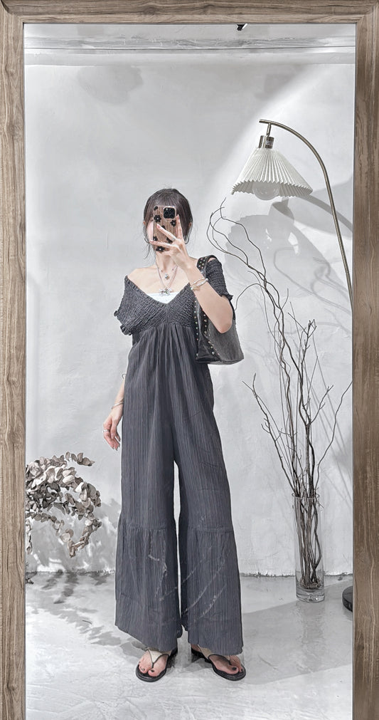 [ 現貨/預訂 𐙚˙⋆.] Frill overall / charcoal