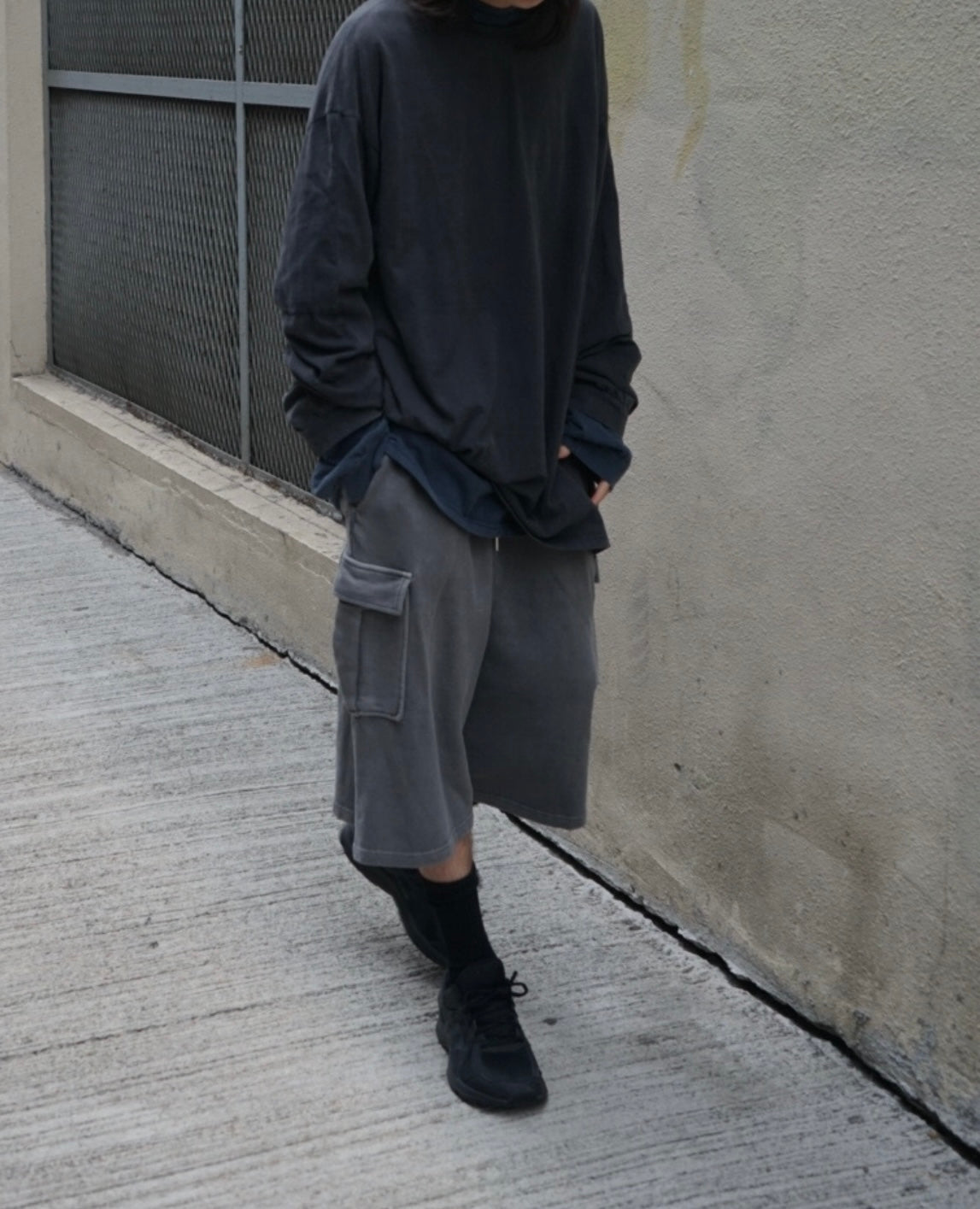 【Basic Bottom  !】Oversized Cargo Shorts - Grey