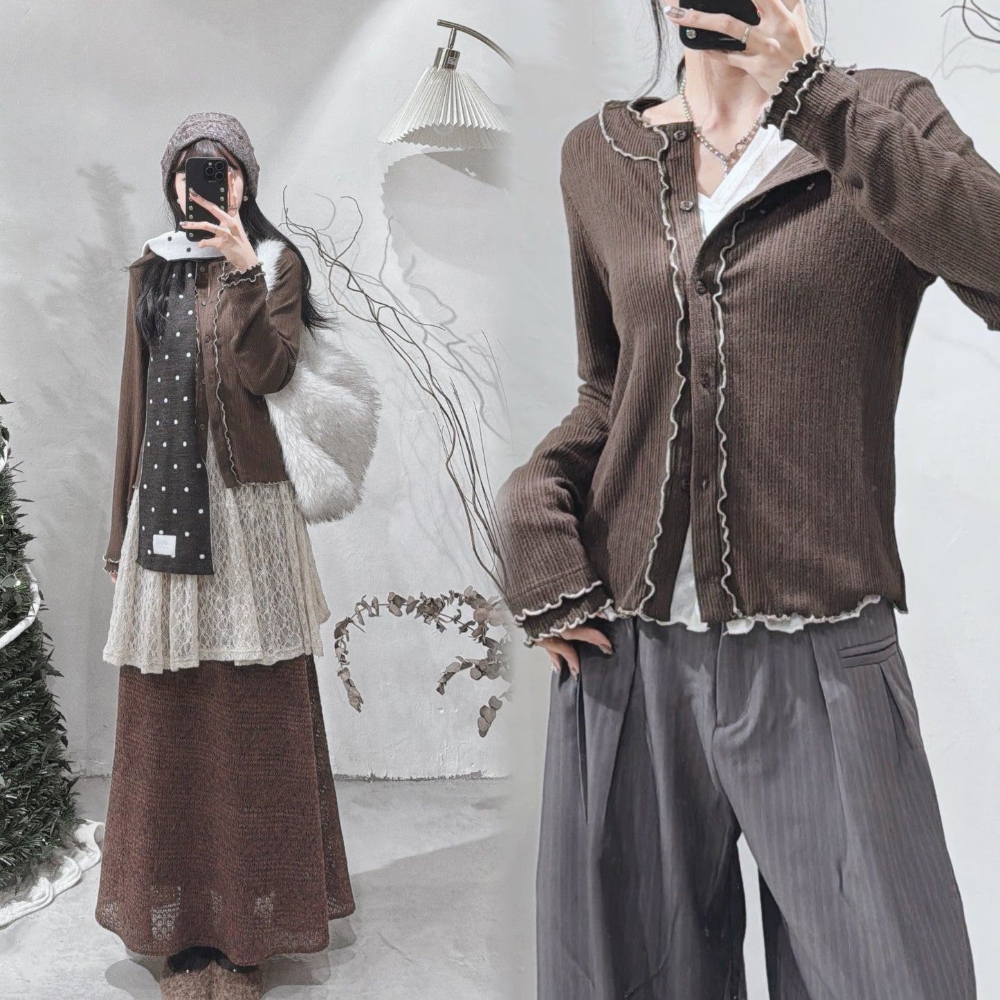 [ 現貨/預訂⋆⁺₊❅⋆ ] ruffle striped 2-ways top / brown