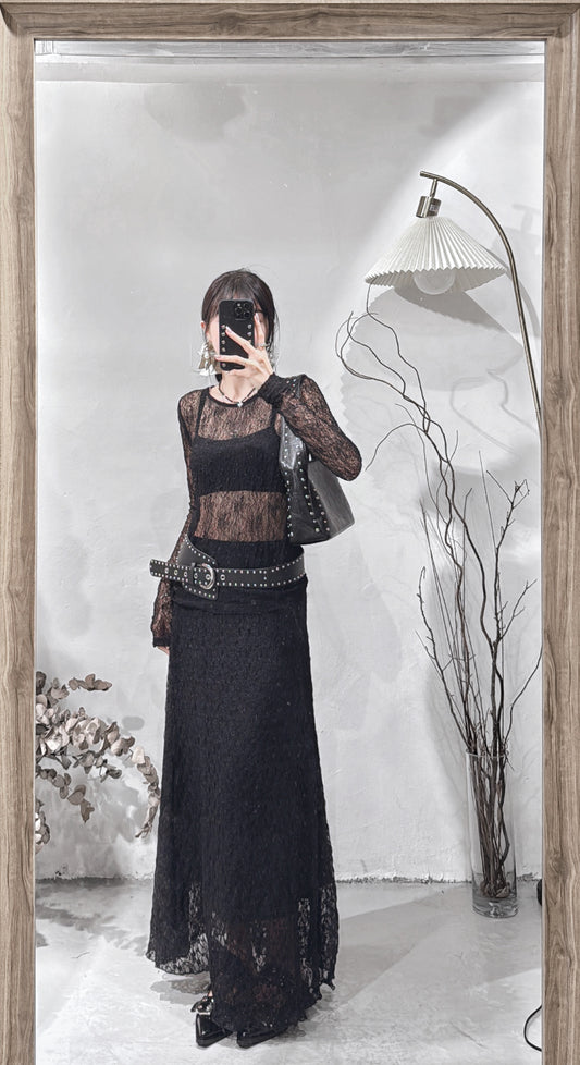 [ 預訂˚.🎀༘⋆ ] [ 店主最愛打底！] snowflake top / black