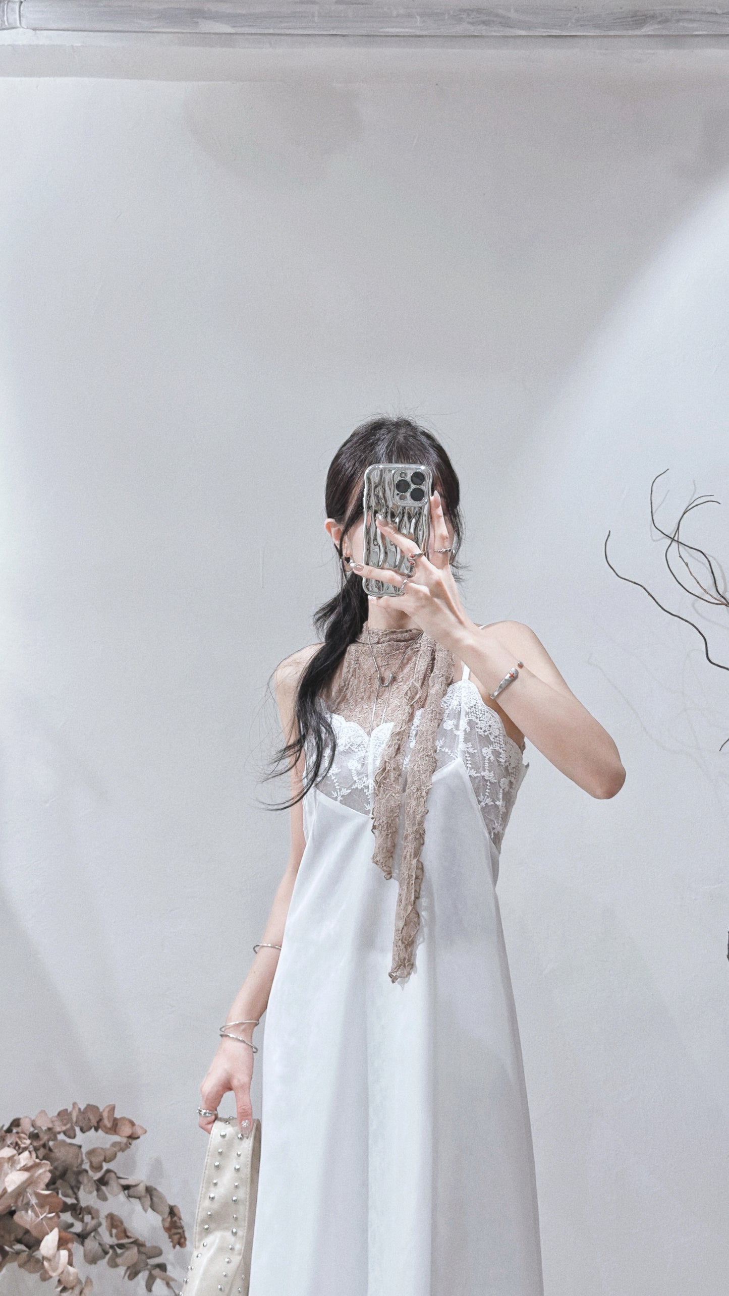 [ 預訂   ₊˚⊹♡ ] lace halter top • mocha