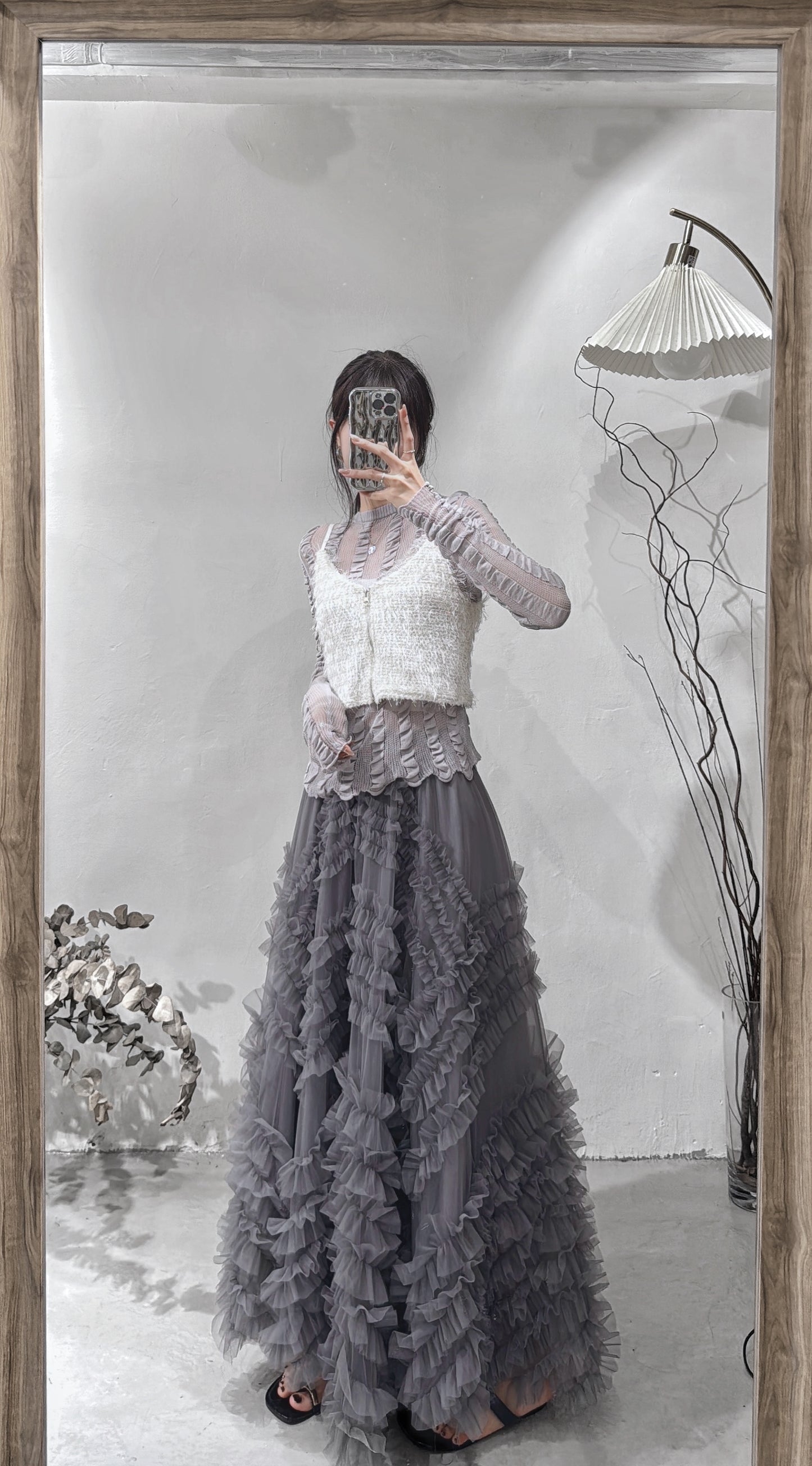 [現貨/預訂] Shirring see through top / grey