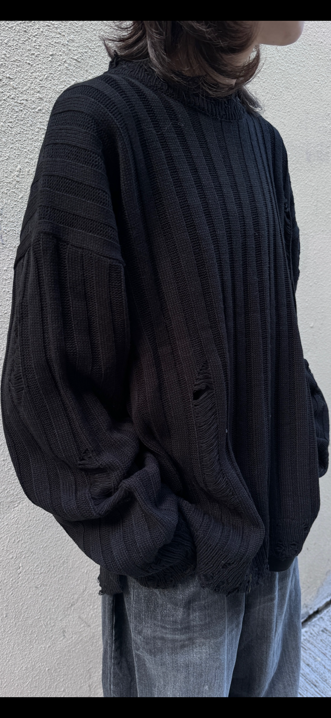 [Grange Style ! ] Destory Knitted Sweater - Black