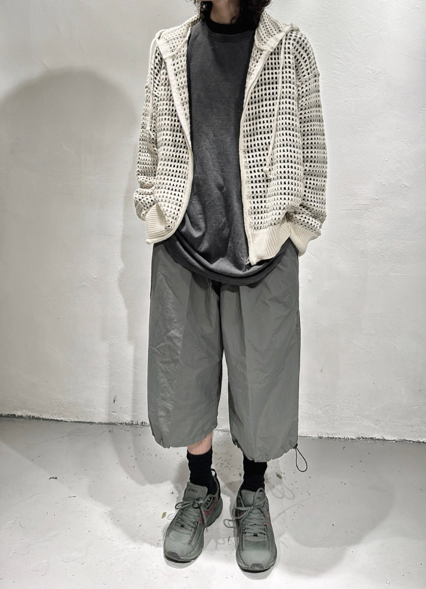 [DDD boys] Stripe Mesh Hoodie Zip-up / ivory