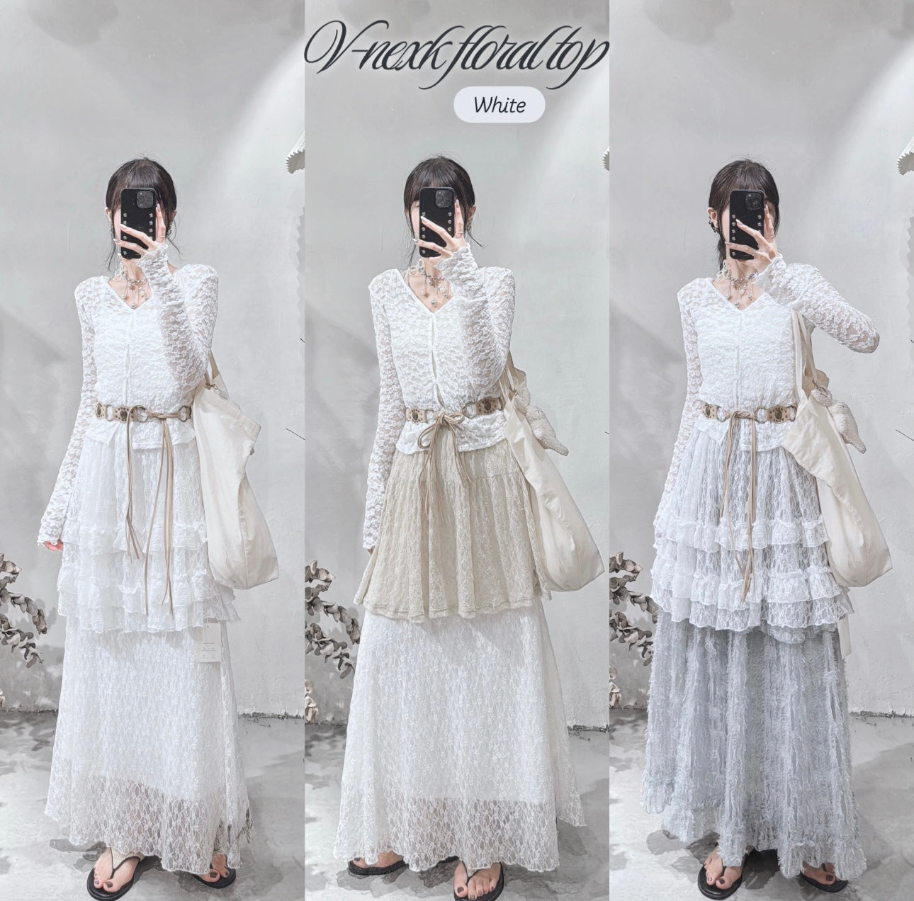 [ 預訂⋆.𐙚 ̊  ] [ 店主自留款！] floral print v-neck top / white