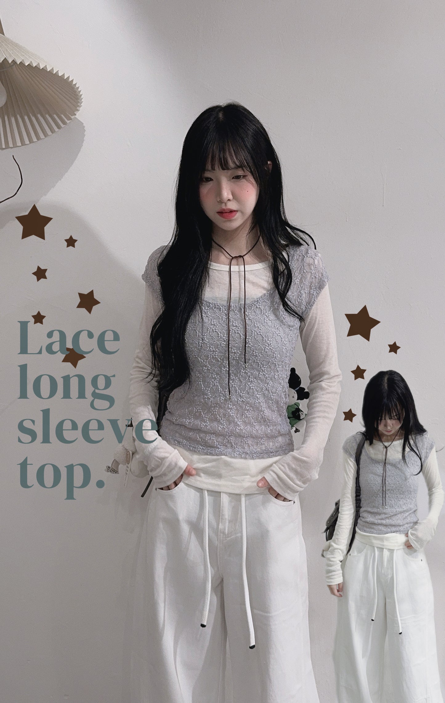 [ 預訂  ༠°◞✭ ゛] ［ 一套兩件 ] lace long sleeve set • 3 colors