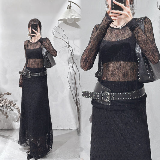 [ 預訂˚.🎀༘⋆ ] [ 店主最愛打底！] snowflake top / black