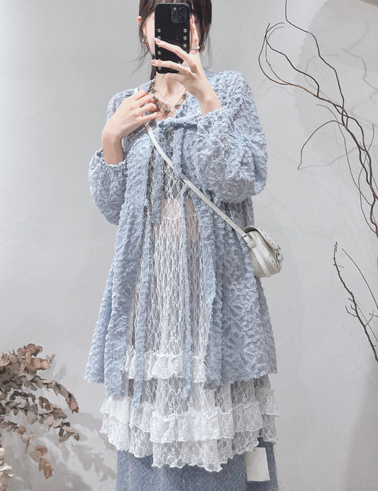 [ 現貨/預訂˚⊹♡ ] jacquard outer / blue