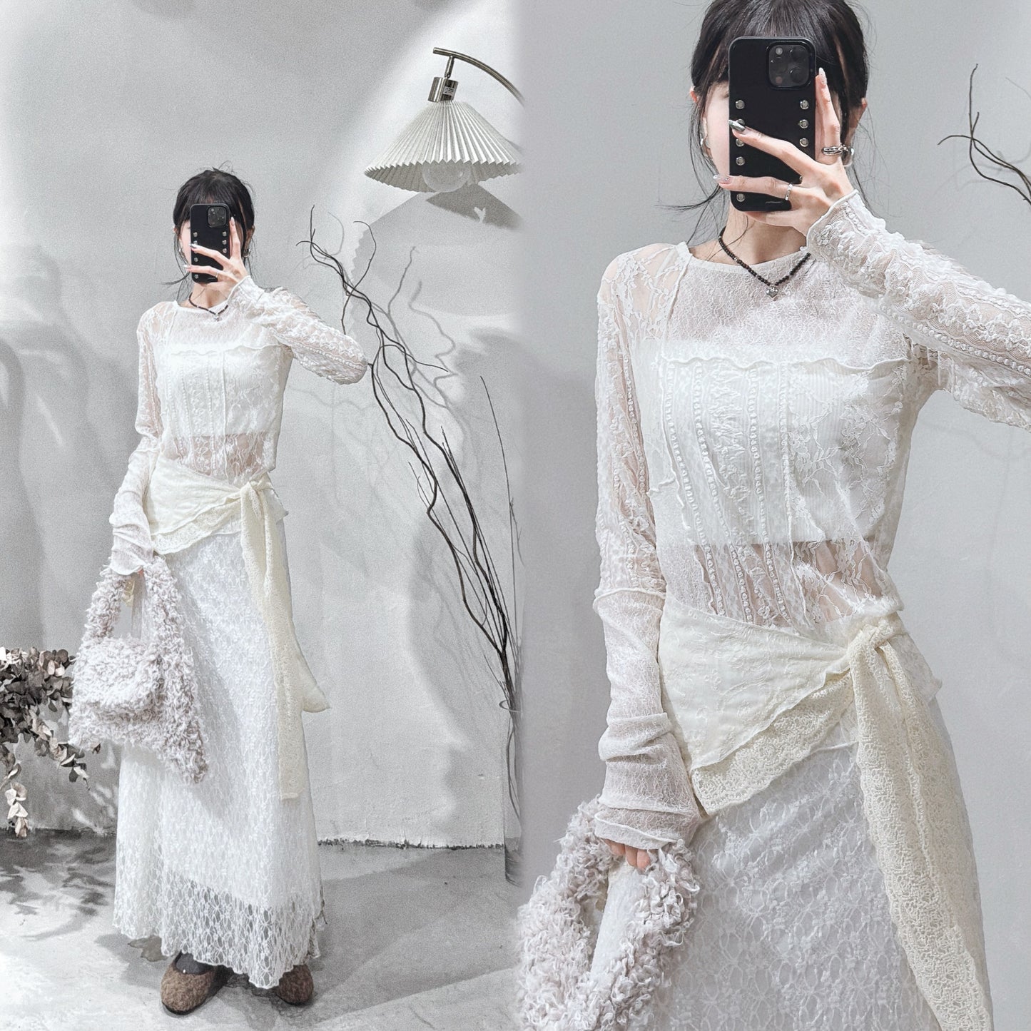 [ 預訂/現貨 📷 ༘ ⋆｡ ˚ ] patchwork lace top / ivory