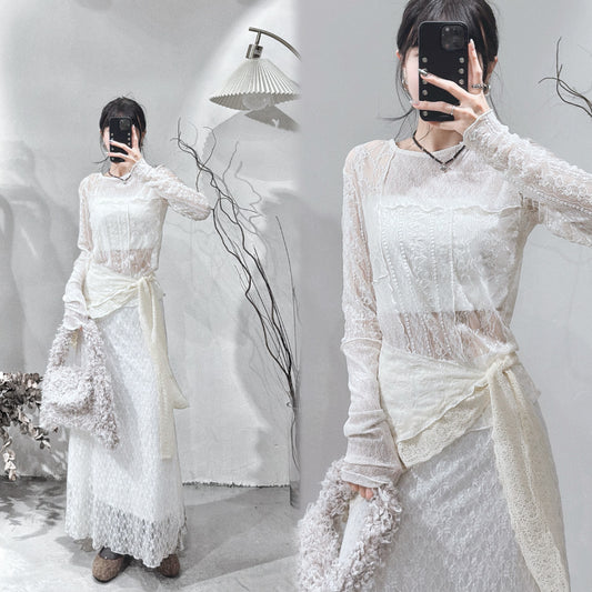 [ 預訂/現貨 📷 ༘ ⋆｡ ˚ ] patchwork lace top / ivory