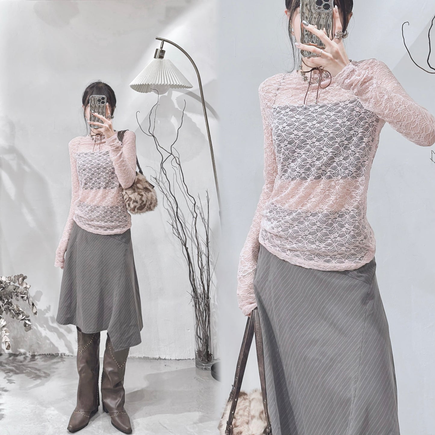 [ 預訂 𐙚⋆˚ ] [ 打底必入！]  Lace round neck top / pink