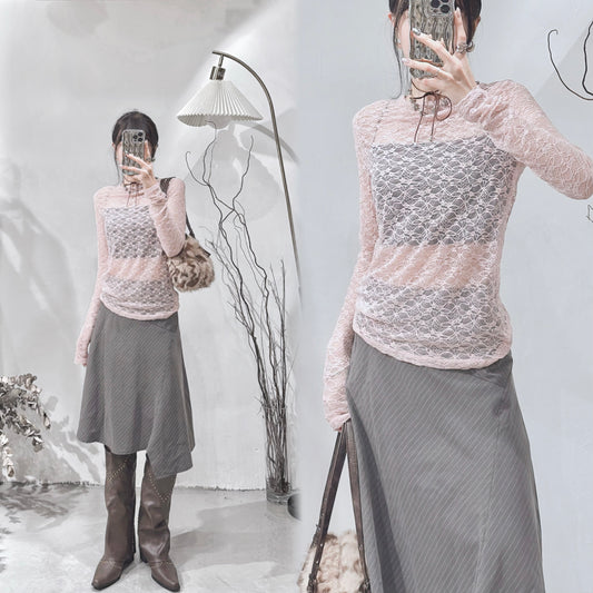 [ 預訂 𐙚⋆˚ ] [ 打底必入！]  Lace round neck top / 2 colors