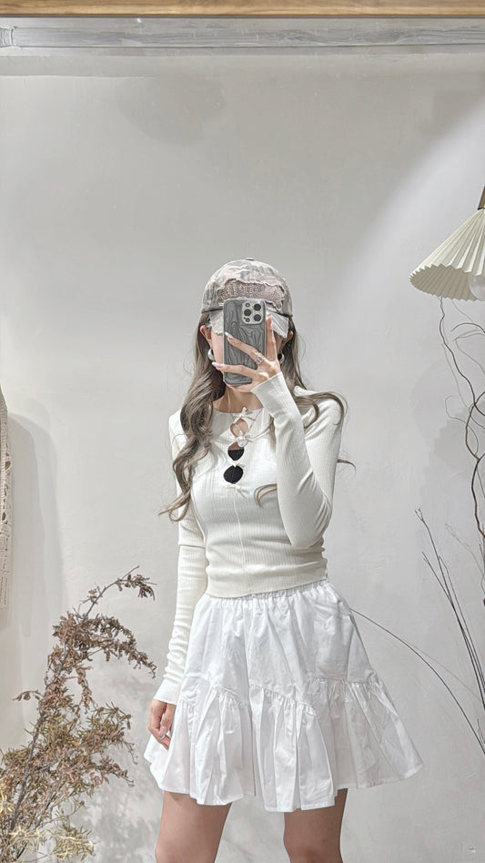 Set price: three ribbons top + ruffle mini skirt