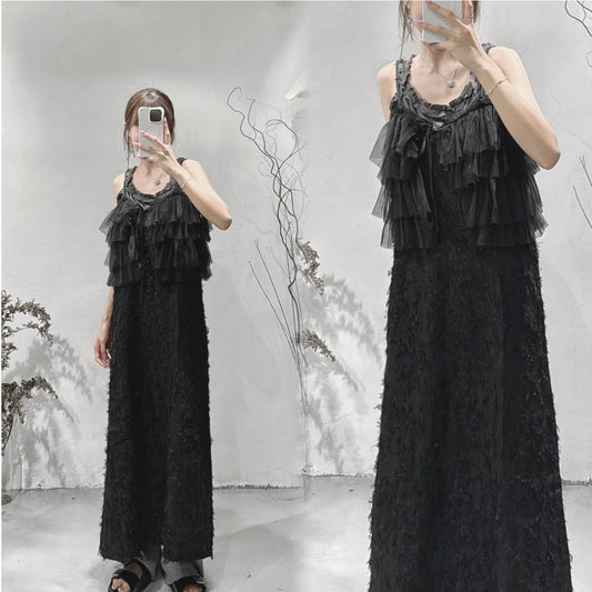 [ 兩邊可著！] ruffle 2-ways cami / black
