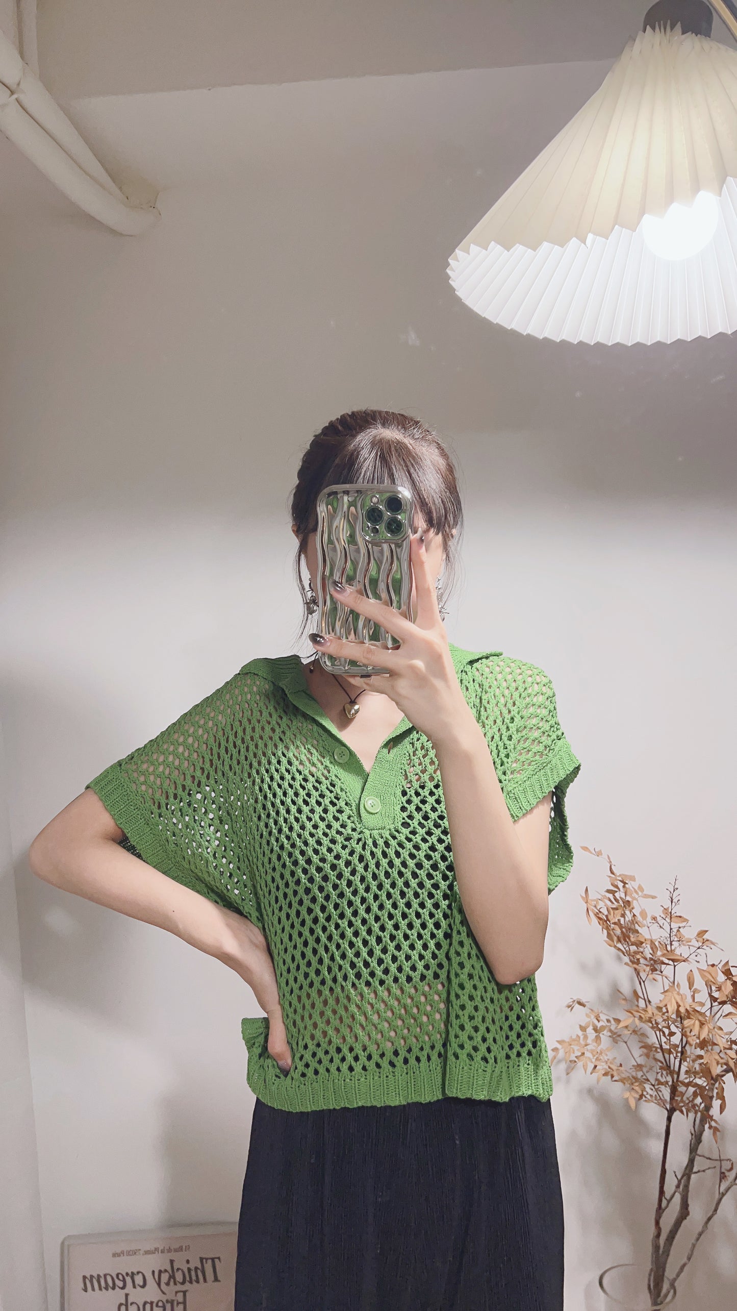 Mesh Knitted Polo Top