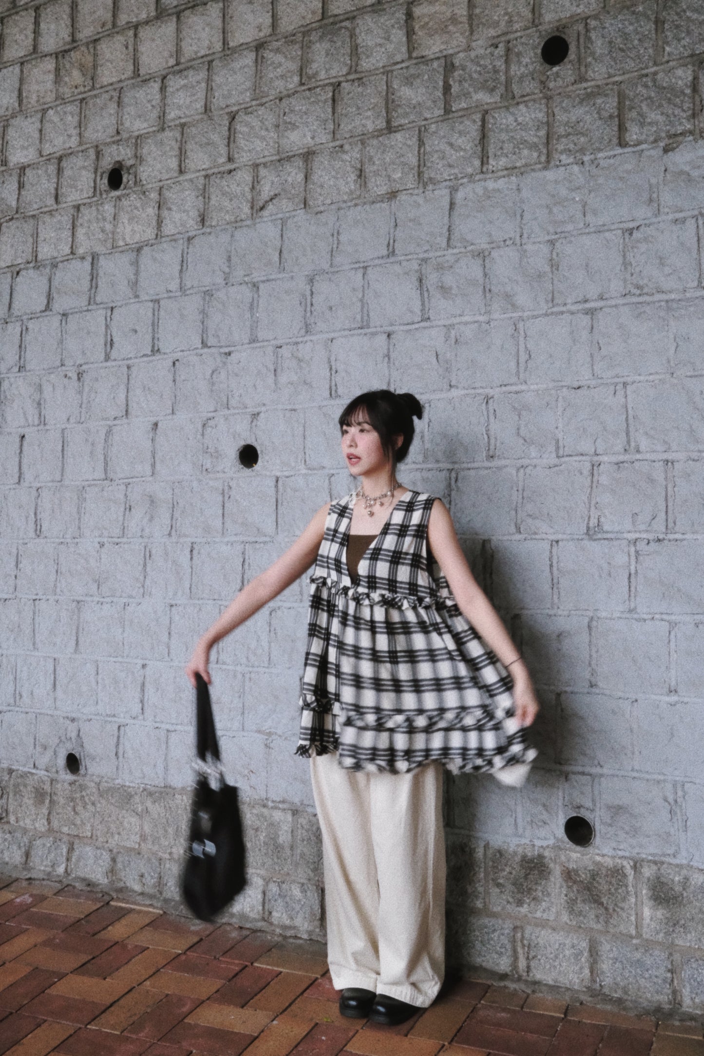 [ 現貨/預訂 .˚‧💭] Checkered 2-ways vest / 2 colors