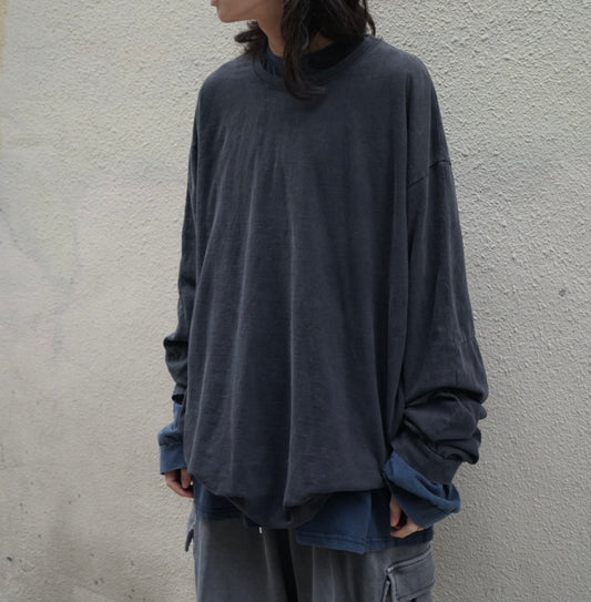 【Basic Items Option !】Oversized Dye Long Sleeve - Grey