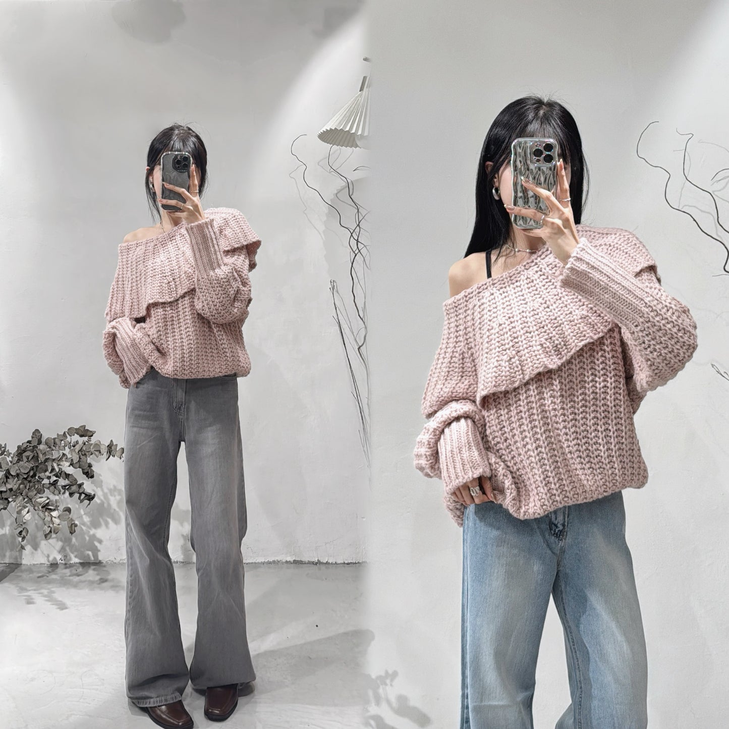 [ spring is coming 💮 ] Alpaca off shoulder knit / pink