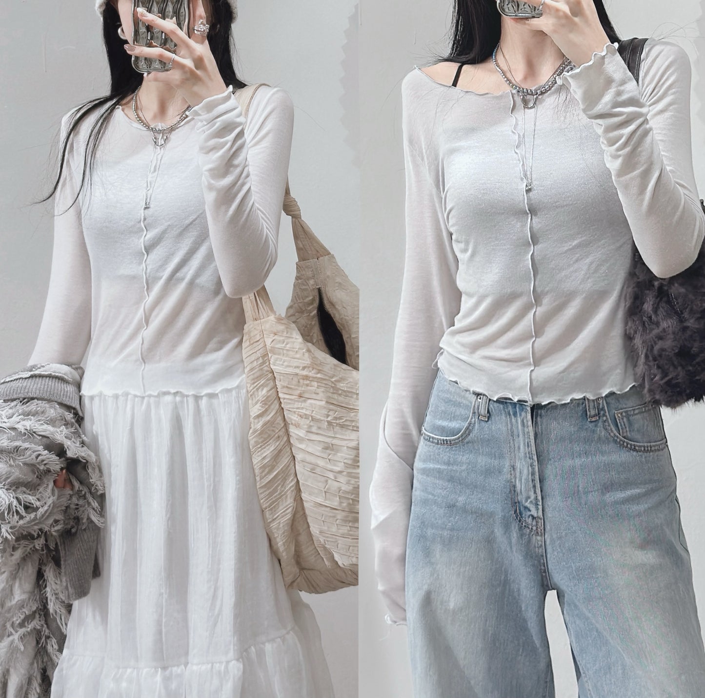 [ 預訂 ⋆𐙚 ̊ ] [ 超親膚！] wave ruffle top / 2 colors