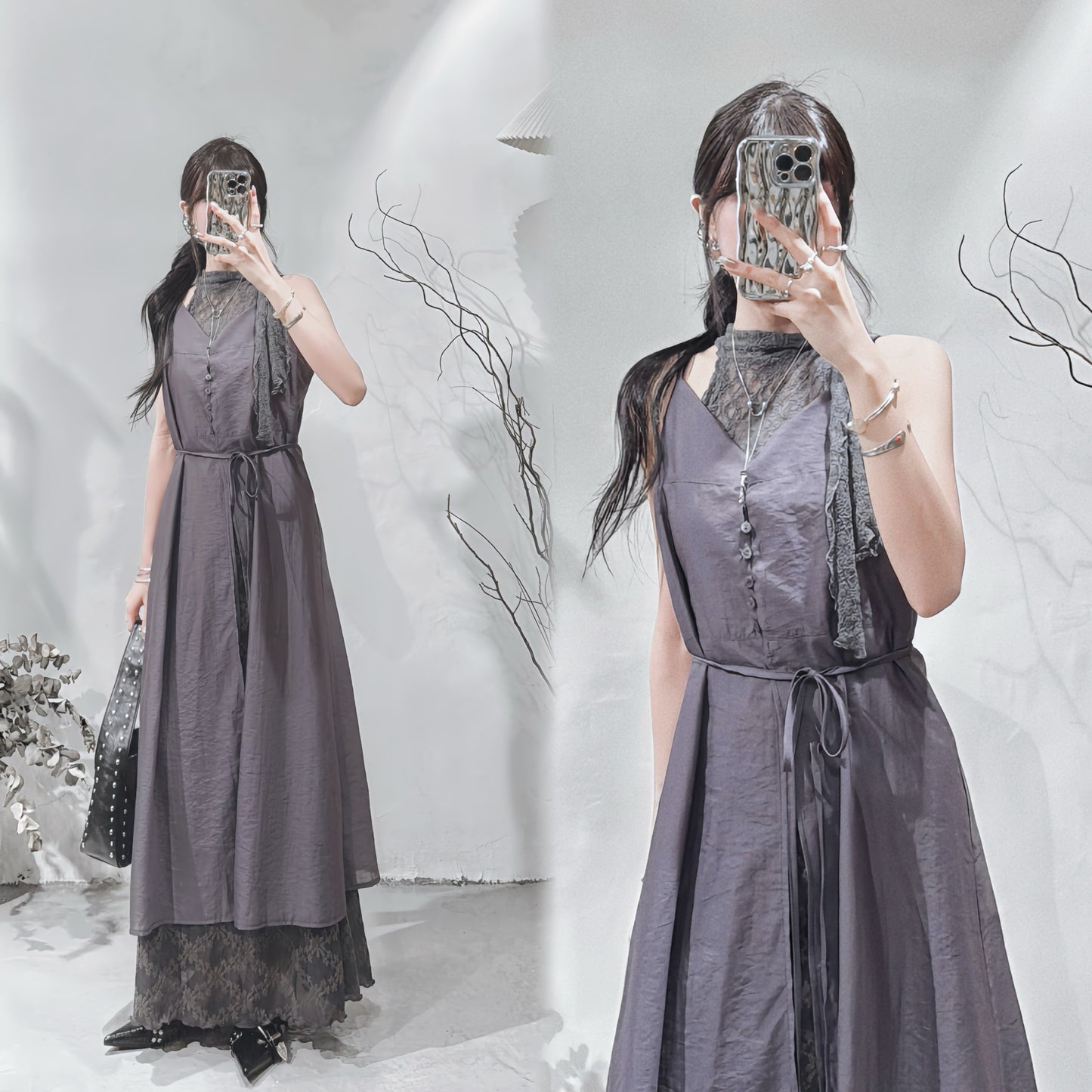[ 現貨 🪽⋆ ՙִՙ ] [ new color! ] lace halter top • charcoal
