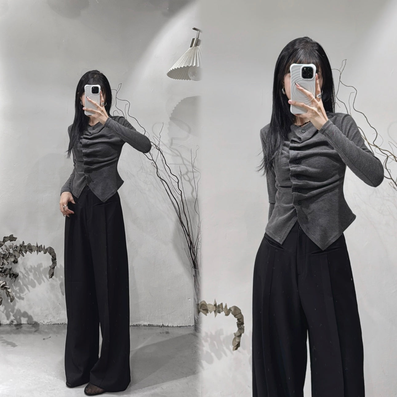 [ new year picks! 🧧 ] ruffle shirring top / charcoal