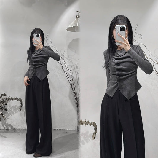 [ new year picks! 🧧 ] ruffle shirring top / charcoal