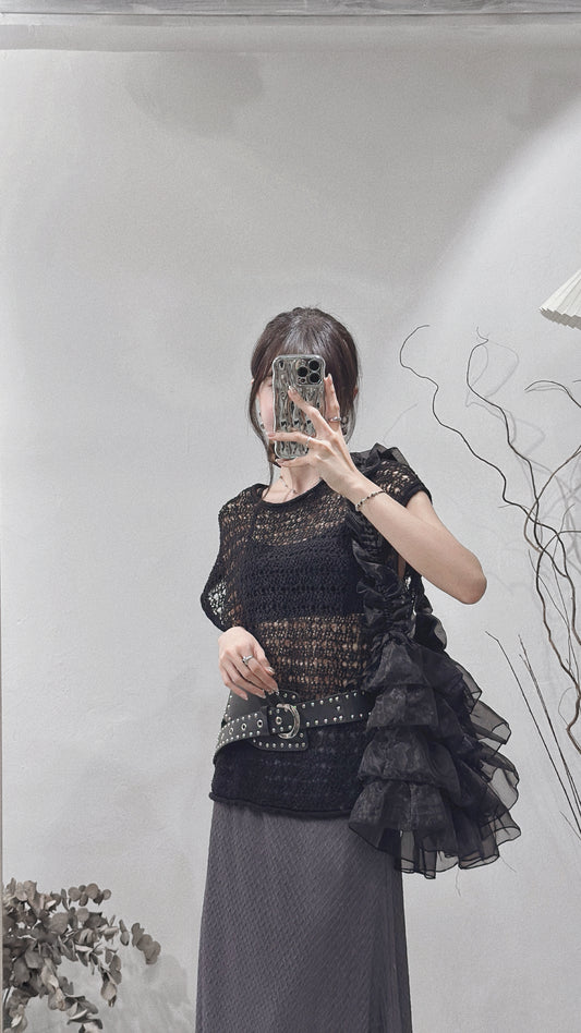 [ 現貨/預訂⋆⭒˚.⋆ ] mesh knit vest / black