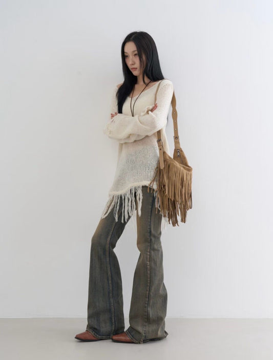 [ 預訂  📷 ༘ ⋆｡ ˚ ]fringed knit / ivory