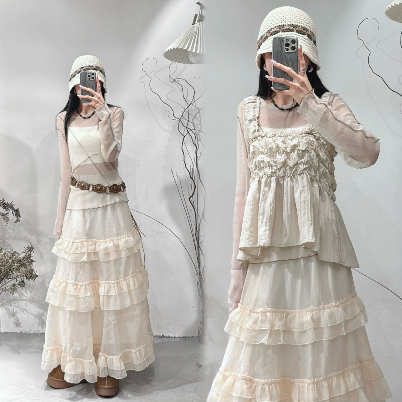 [直播92折適用!🛒] Line lame sheer top / ivory
