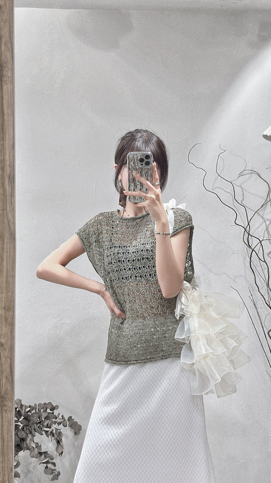 [ 現貨/預訂⋆⭒˚.⋆ ] mesh knit vest / olive