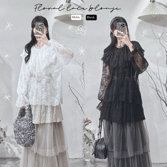 [ .✦ ݁˖ 現貨 / 預訂 ] Floral lace blouse / 2 colors