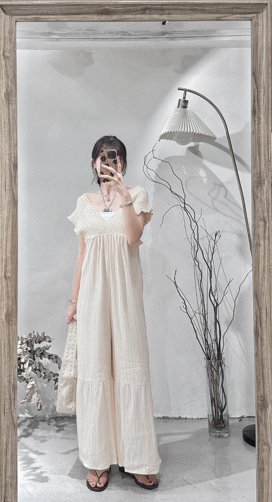 [ 現貨/預訂 𐙚˙⋆.] Frill overall / cream