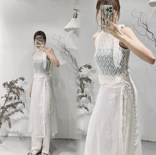 [ 私心大推！] lace halter top / white