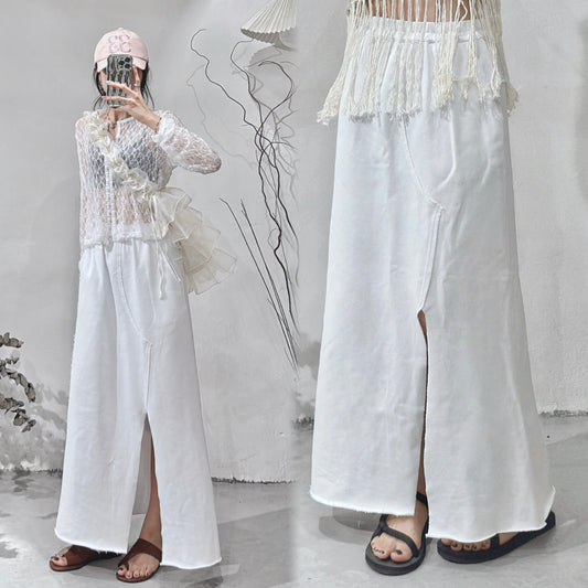 [ 現貨/預訂 ] front split skirt/ white
